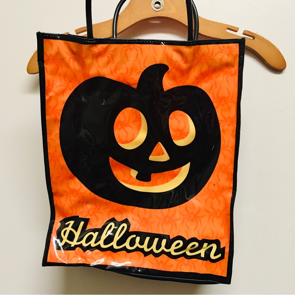 Halloween pumpkin tick treat rubber lined washable reusable candy bag to…